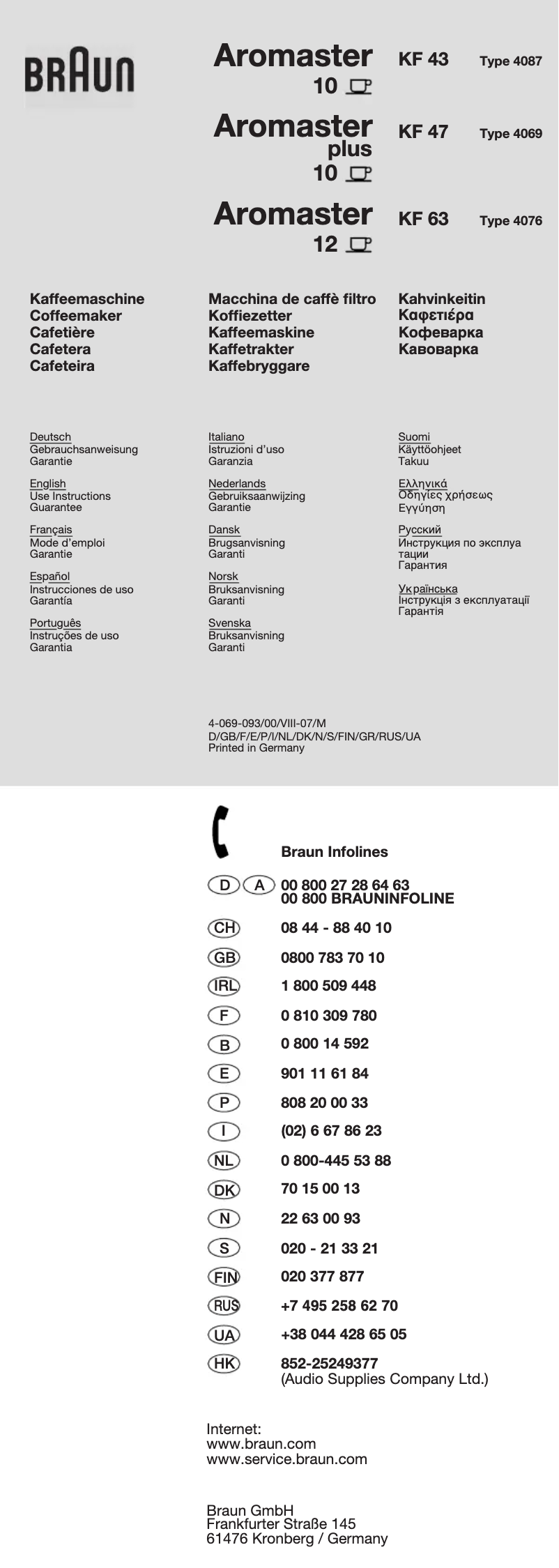 Page 1 de la notice Manuel utilisateur Braun Aromaster KF 63