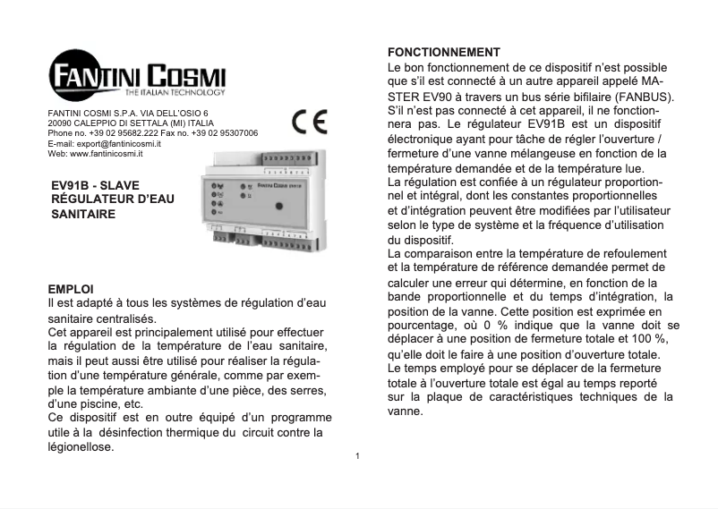 Page n°1 - Manuel utilisateur Fantini Cosmi EV91B
