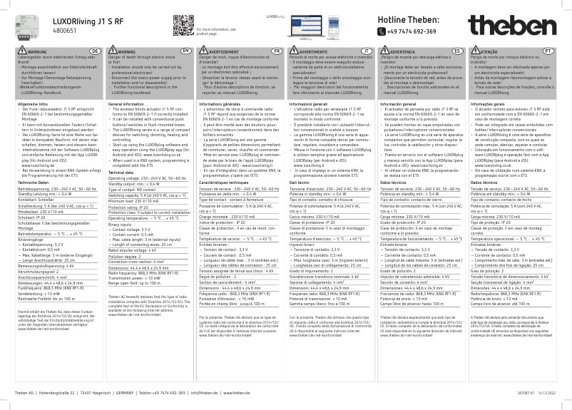 Page n°1 - Manuel utilisateur Theben LUXORliving J1 S RF