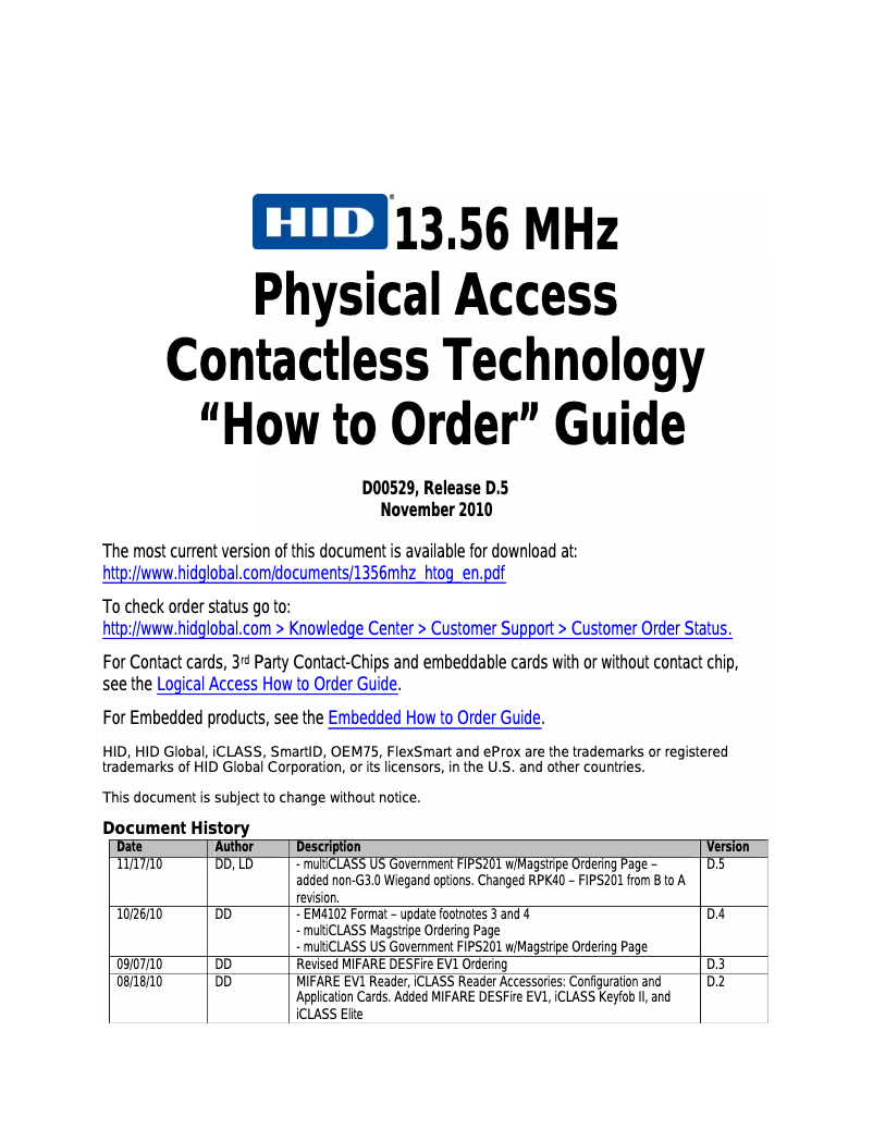 Page n°1 - Manuel utilisateur HID Identity Keypad Reader 6071