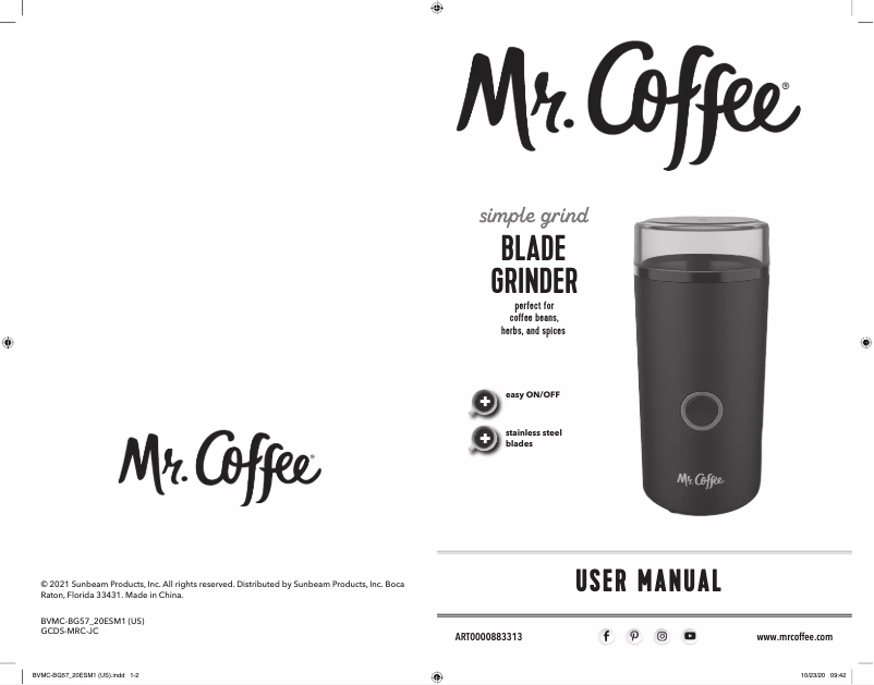 Page n°1 - Manuel utilisateur Mr. Coffee Simple Grind 14-Cup