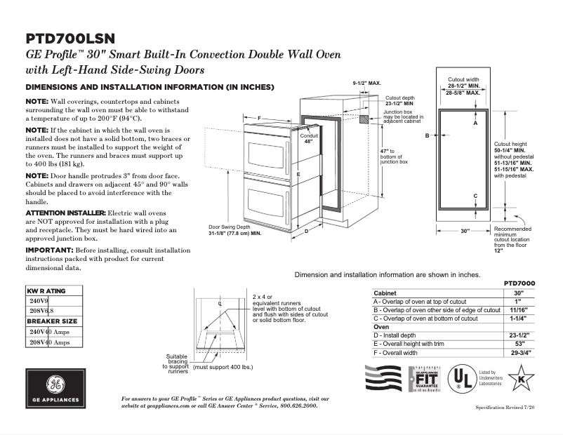 Page 1 de la notice Fiche technique GE Profile PTD700LSNSS