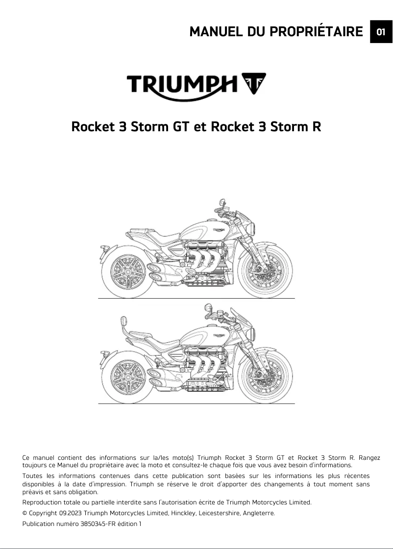 Page 1 de la notice Manuel utilisateur Triumph Rocket 3 Storm R (2024)