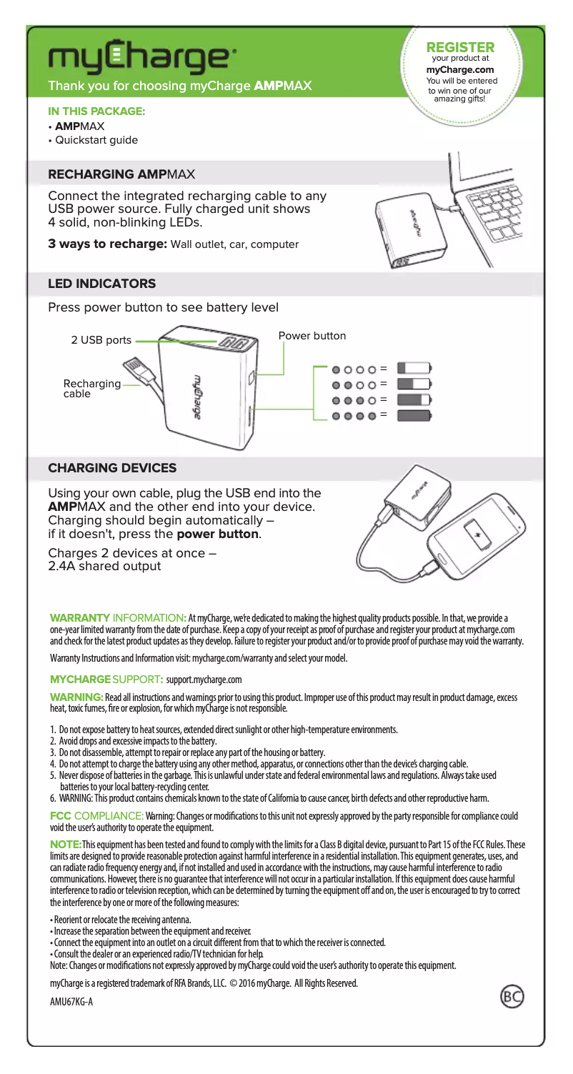 Page 1 de la notice Manuel utilisateur myCharge AmpMax AMU67KG