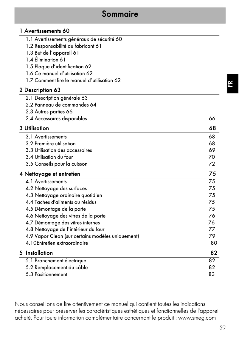 Page 1 de la notice Manuel utilisateur Smeg SF6381X