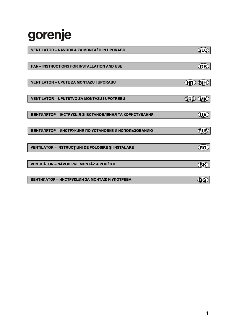Page n°1 - Manuel utilisateur Gorenje BVX100WTS