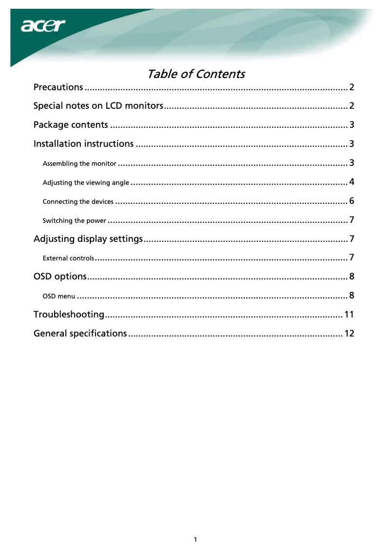 Page n°1 - Manuel utilisateur Acer Office AL1923