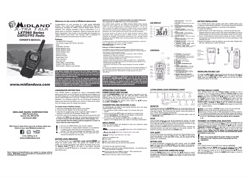 Page n°1 - Manuel utilisateur Midland LXT560