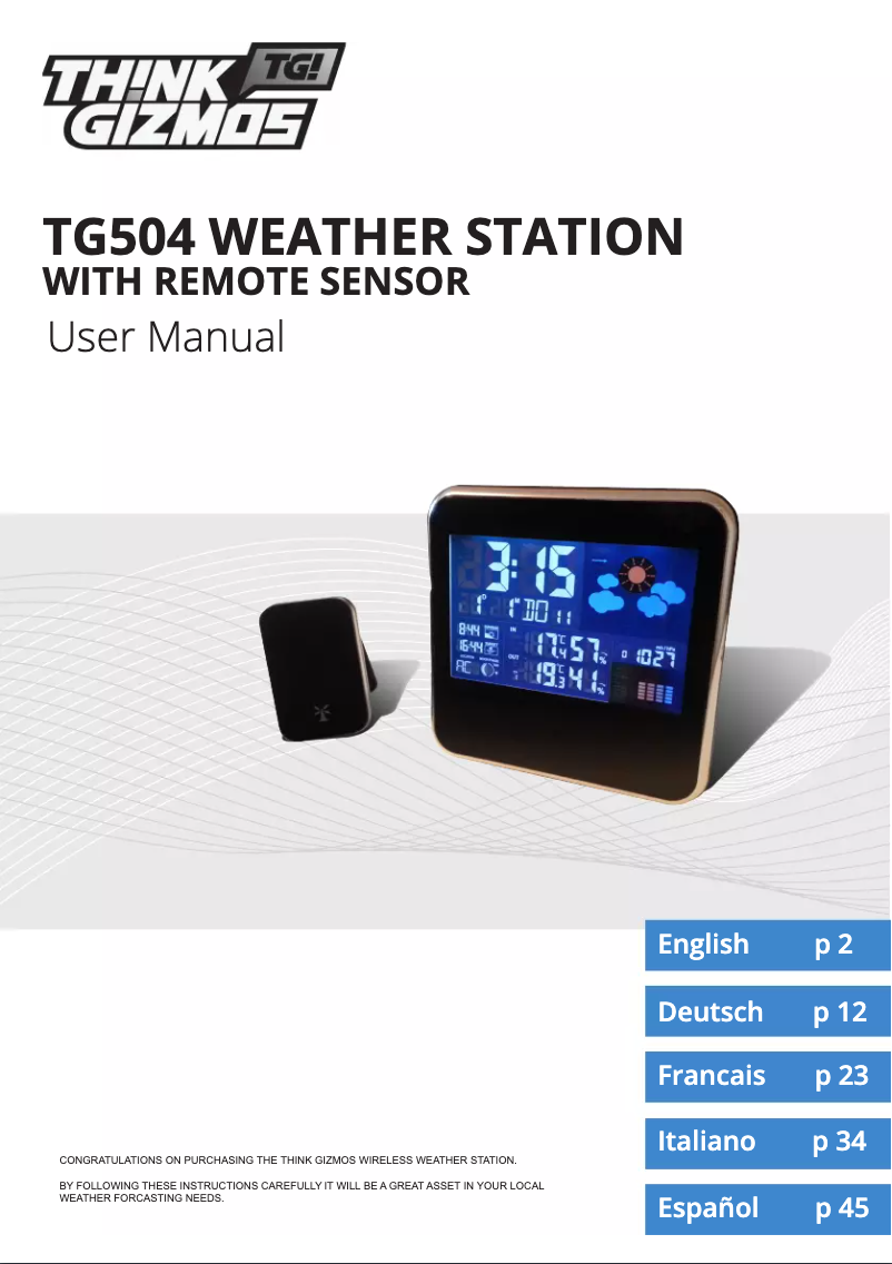 Page n°1 - Manuel utilisateur ThinkGizmos TG504