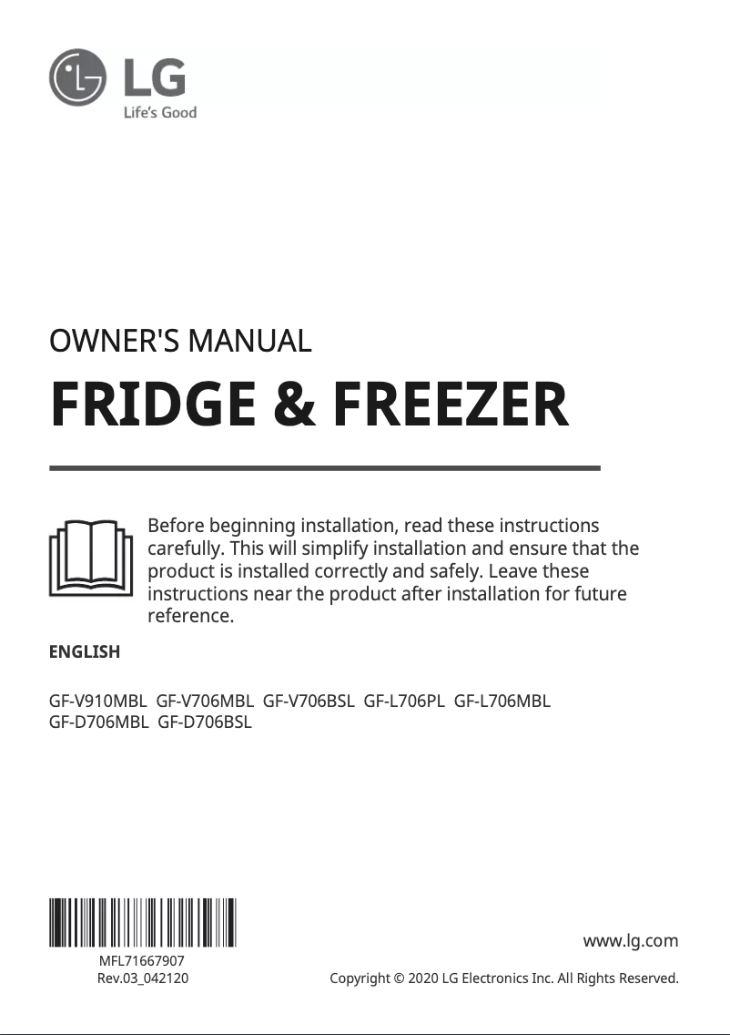 Page 1 de la notice Manuel utilisateur LG GF-L706