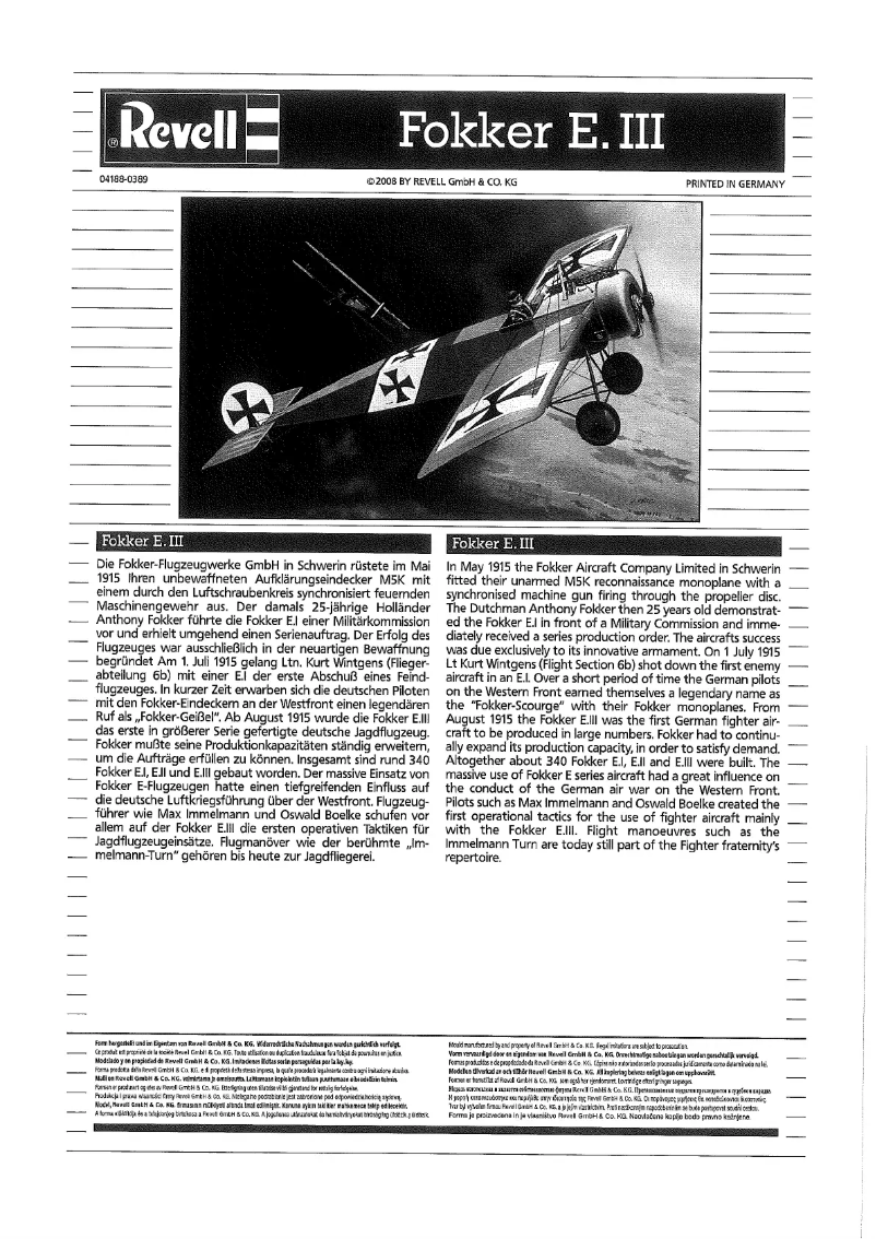 Image de la première page du manuel de l'appareil Fokker E.III