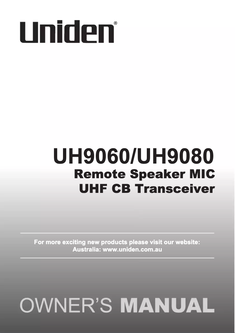 Page 1 de la notice Manuel utilisateur Uniden UH9080