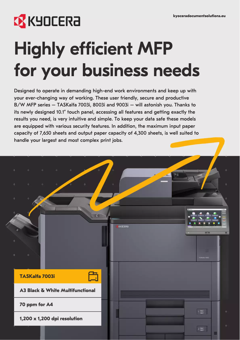 Page 1 de la notice Fiche technique Kyocera TASKalfa 7003i