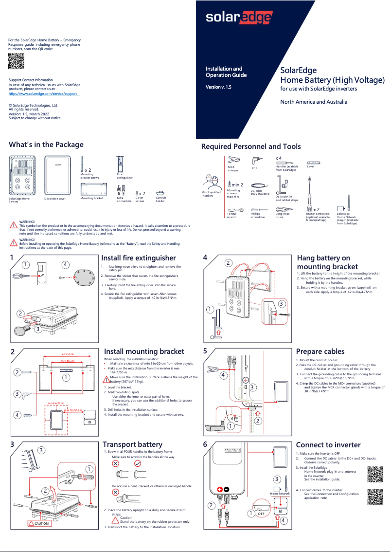 Page 1 de la notice Manuel utilisateur SolarEdge Home Battery