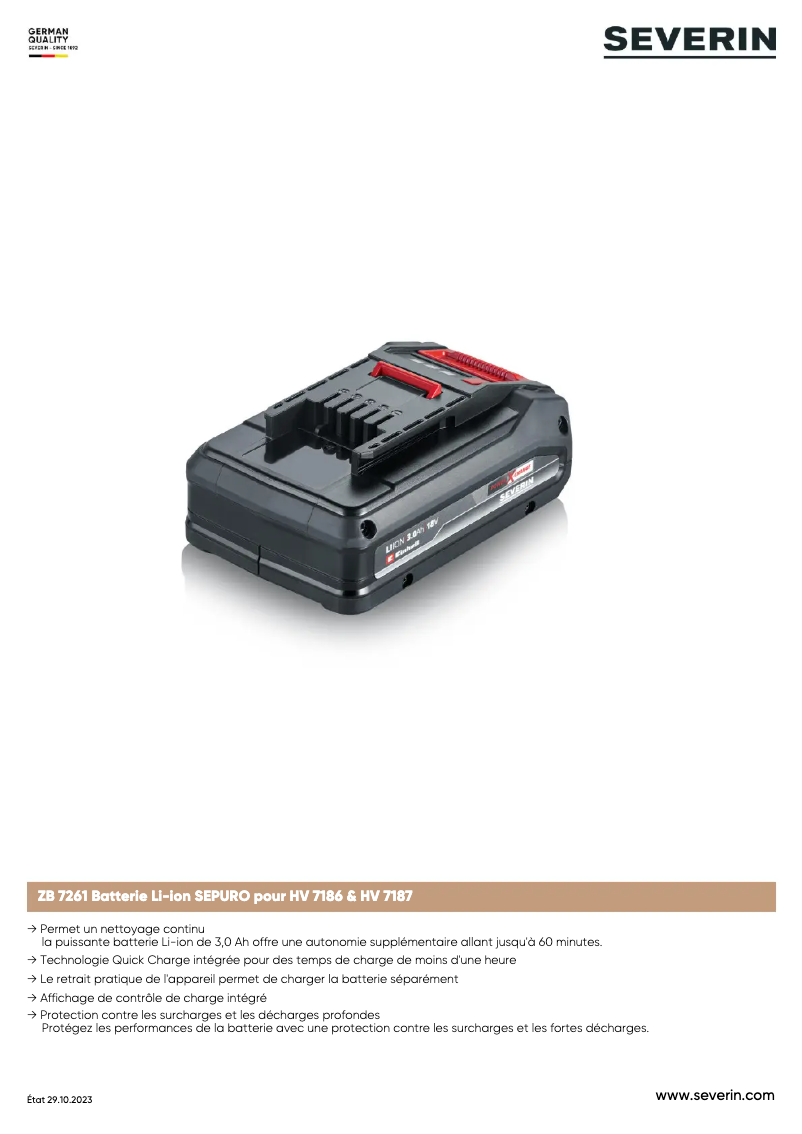 Page 1 de la notice Manuel utilisateur Severin ZB 7261