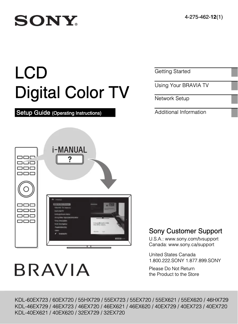 Image de la première page du manuel de l'appareil Bravia KDL-46EX720