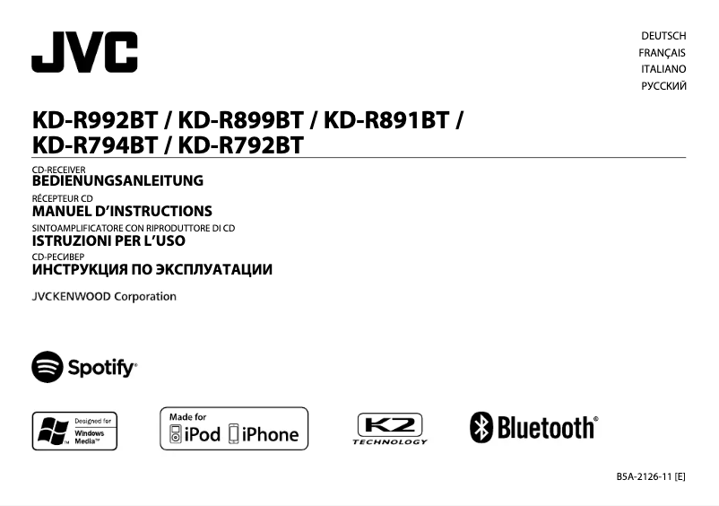 Image de la première page du manuel de l'appareil KD-R992BT