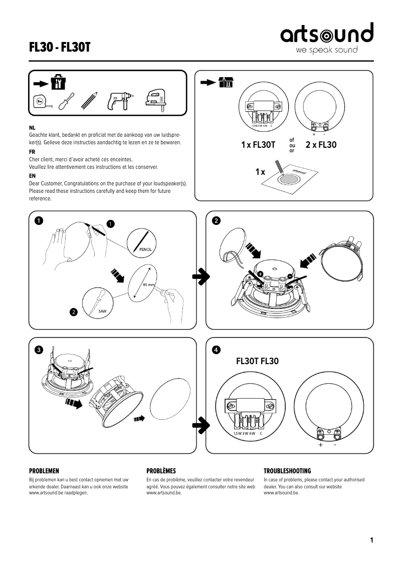Page 1 de la notice Manuel utilisateur Artsound FL30