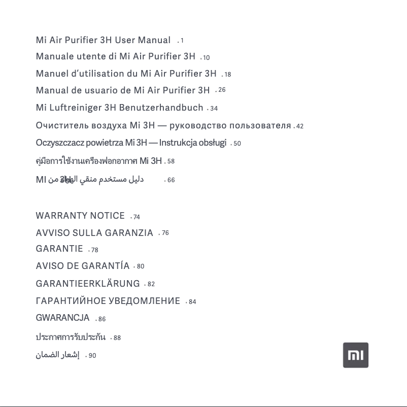 Page n°1 - Manuel utilisateur Xiaomi Mi Air Purifier 3H