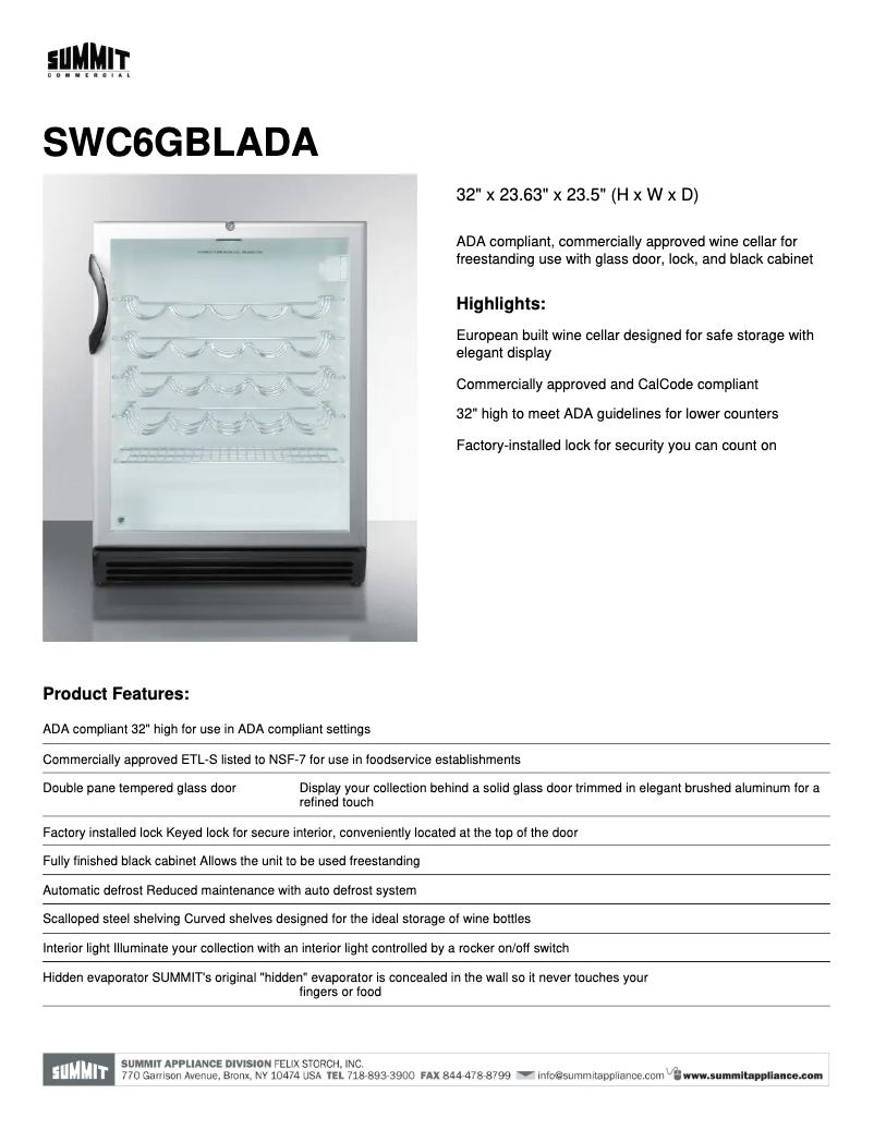 Page 1 de la notice Manuel utilisateur Summit SWC6GBLADA