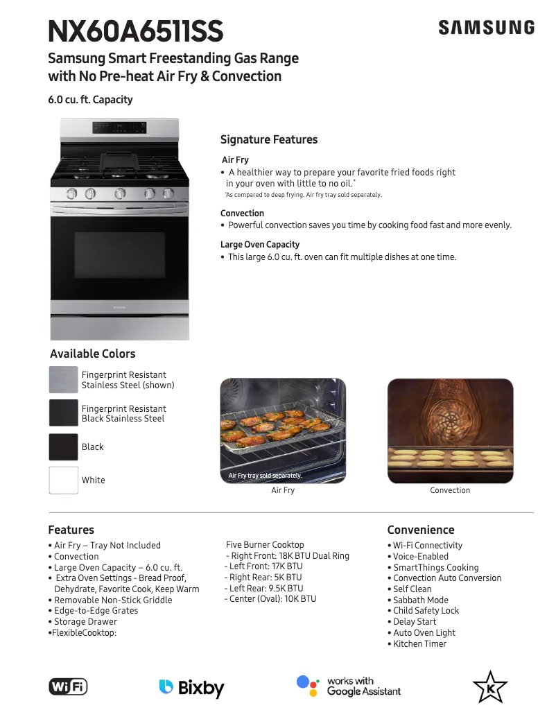 Page n°1 - Fiche technique Samsung NX60A6511SW