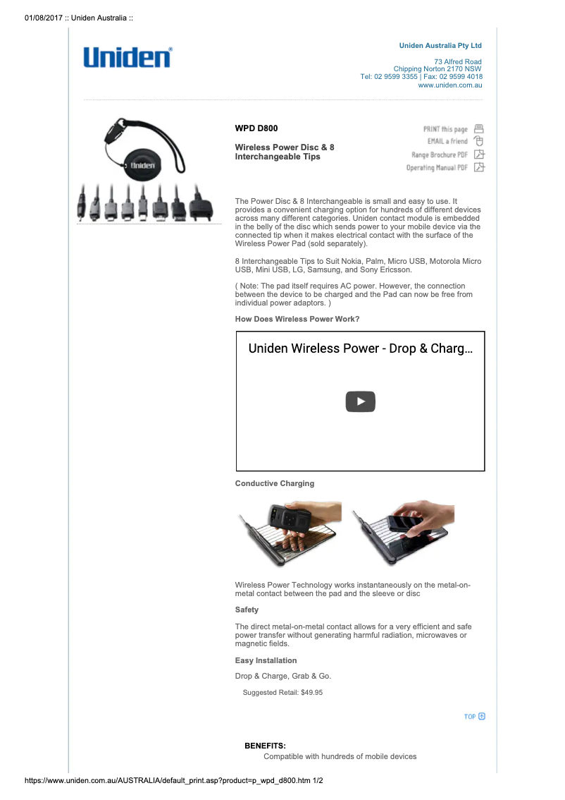 Page n°1 - Manuel utilisateur Uniden WPD D800