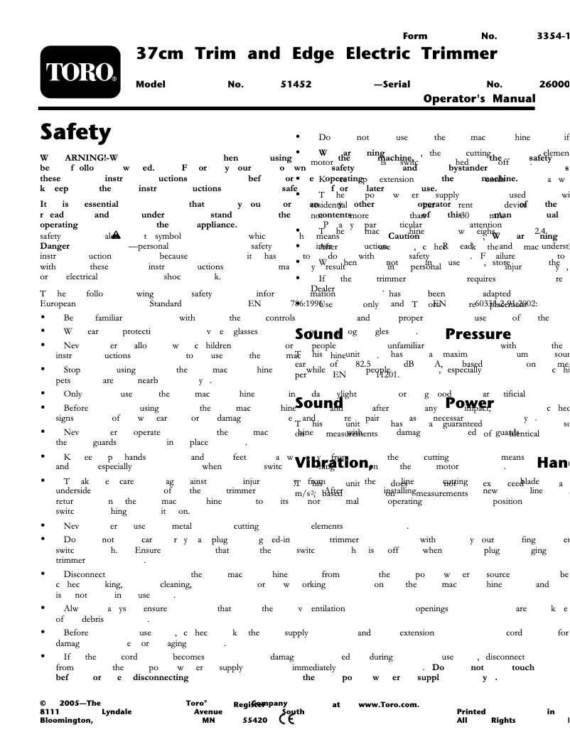 Página 1 del manual Manual de usuario Toro 51452
