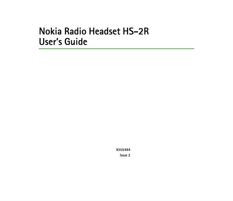 Page n°1 - Manuel utilisateur Nokia HS-2R