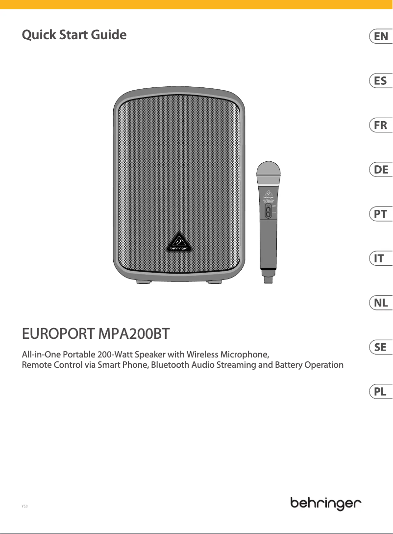 Page n°1 - Guide de démarrage rapide Behringer Europort MPA200BT