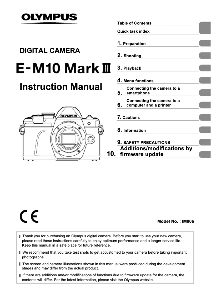 Page 1 de la notice Manuel utilisateur Olympus E-M10 Mark II