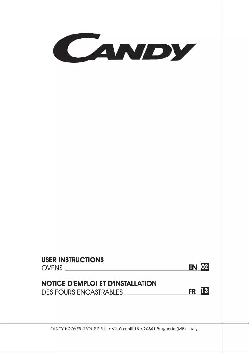 Page 1 de la notice Manuel utilisateur Candy FCP812X/E