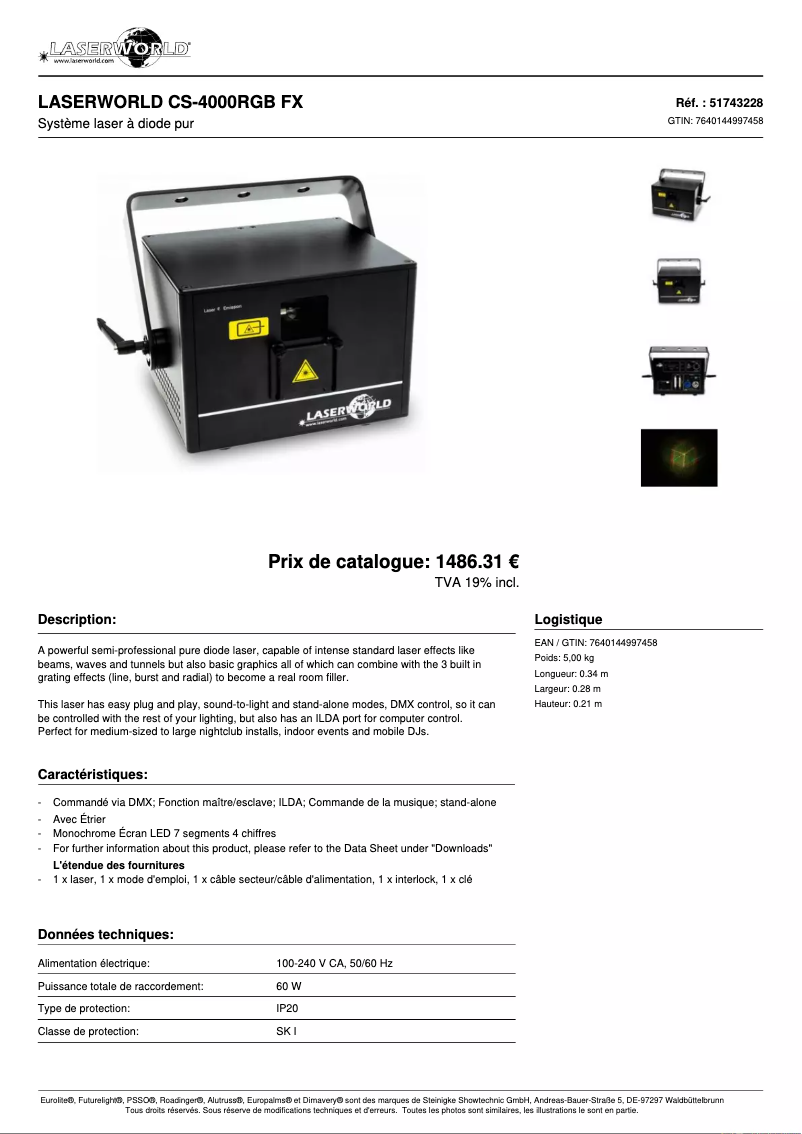 Page n°1 - Fiche technique Laserworld CS-4000RGB FX