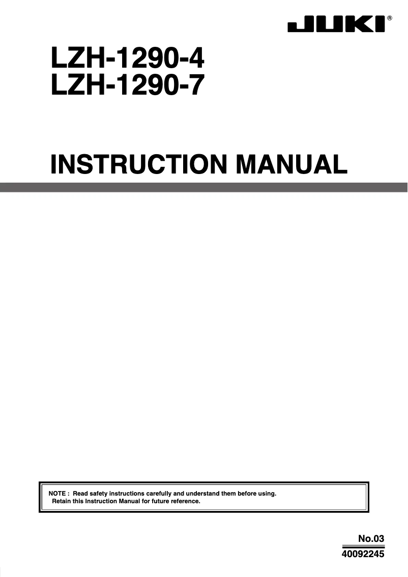 Page n°1 - Manuel utilisateur Juki LZH-1290-4