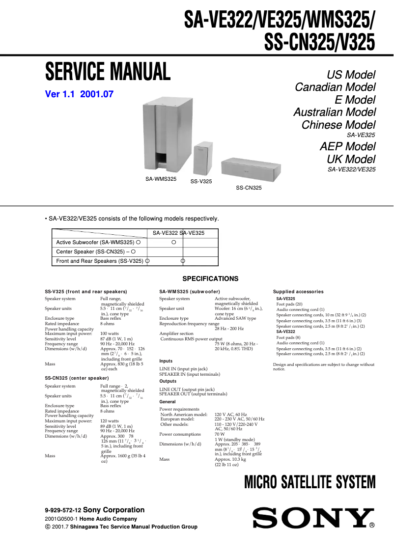 Page n°1 - Manuel utilisateur Sony SA-WMS325
