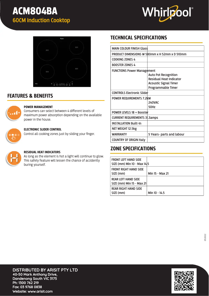 Page n°1 - Fiche technique Whirlpool ACM804/BA