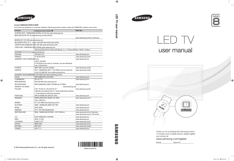 Page n°1 - Guide d'installation Samsung UE55F8000ST