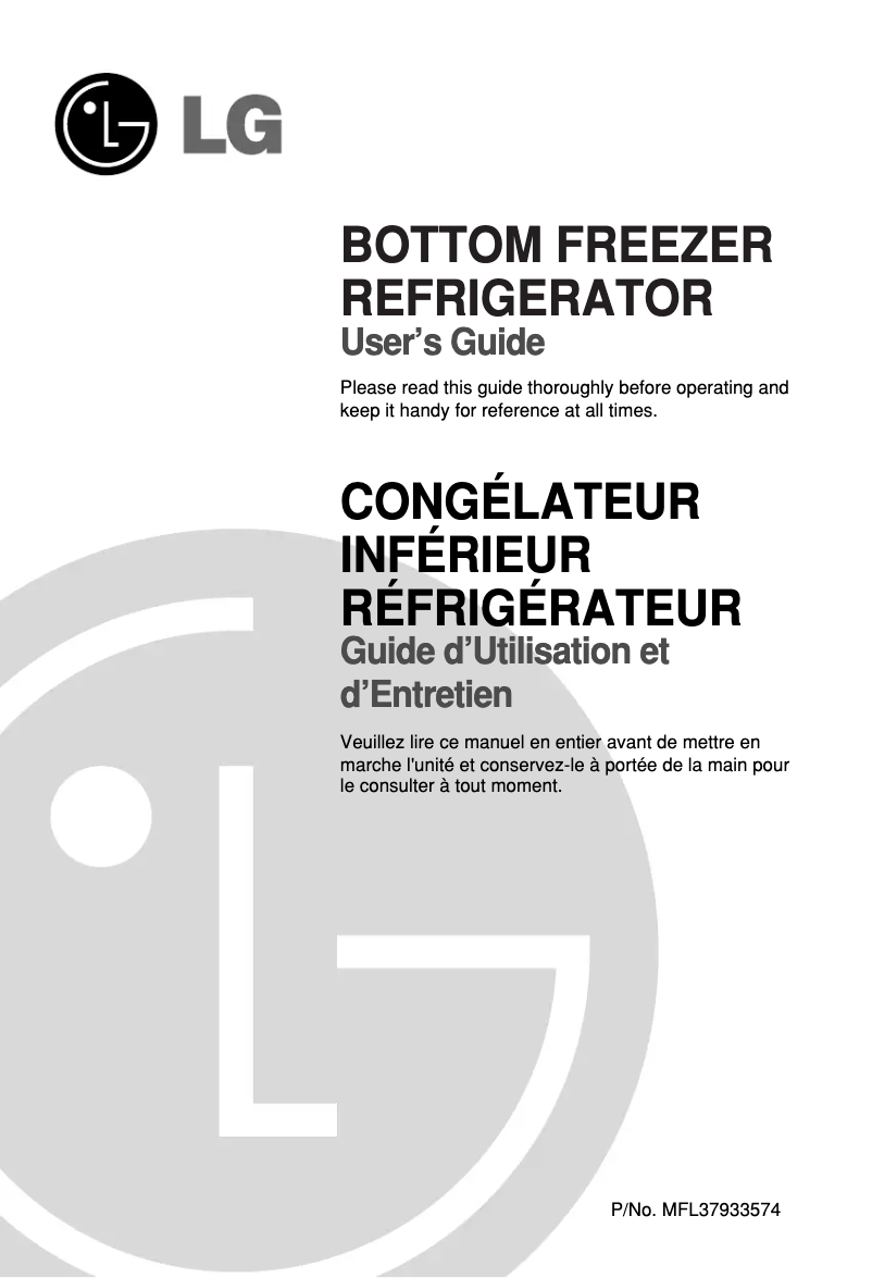 Page 1 de la notice Manuel utilisateur LG GR-F259XTK