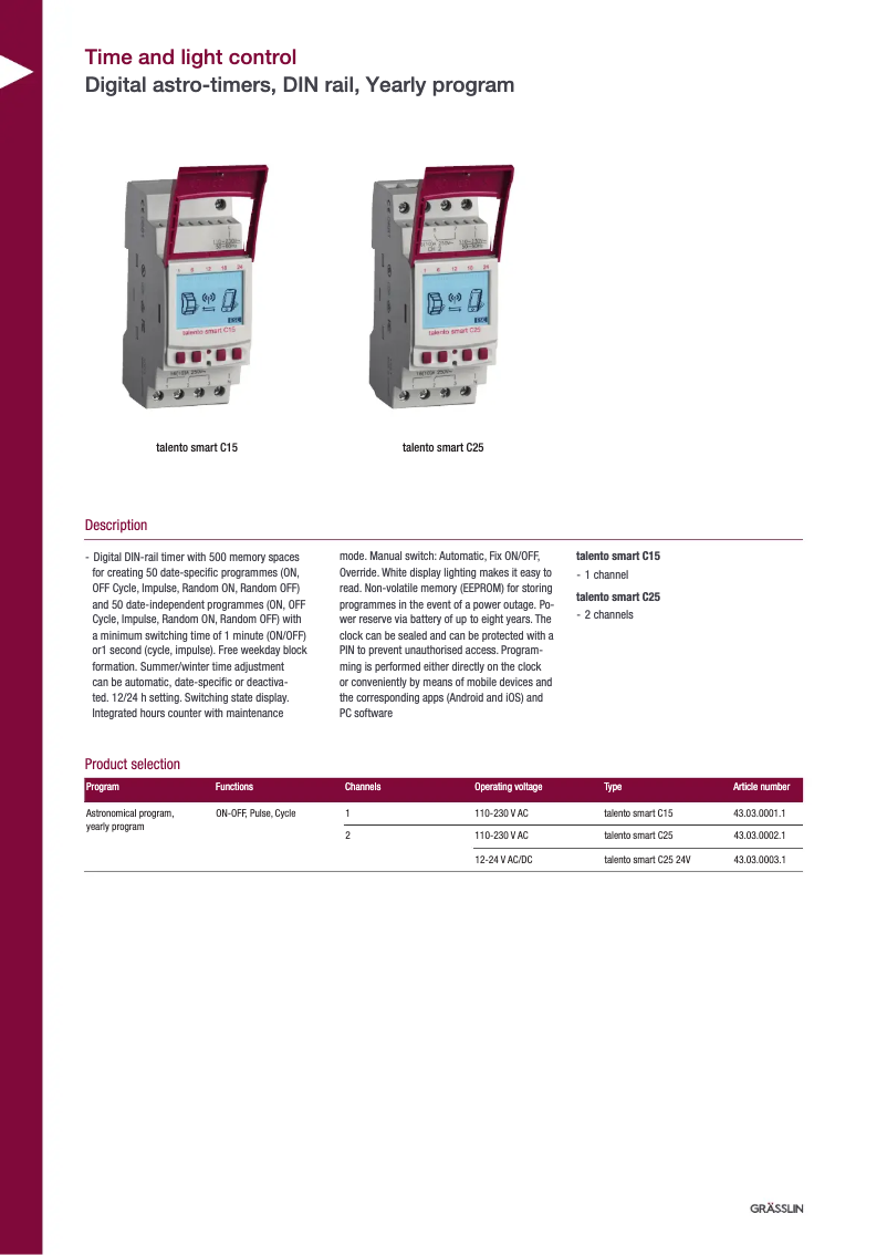 Page 1 de la notice Fiche technique Grässlin talento smart C25
