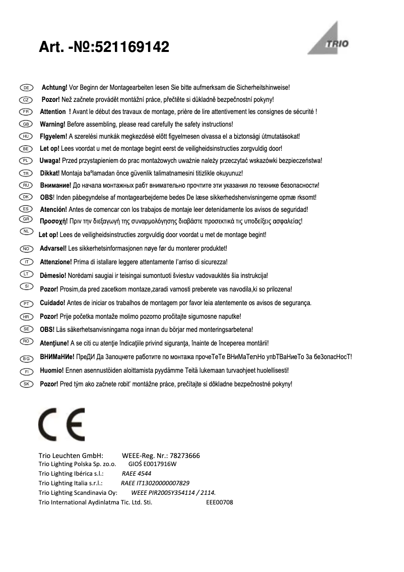 Page n°1 - Manuel utilisateur Trio Lighting Mapi LED