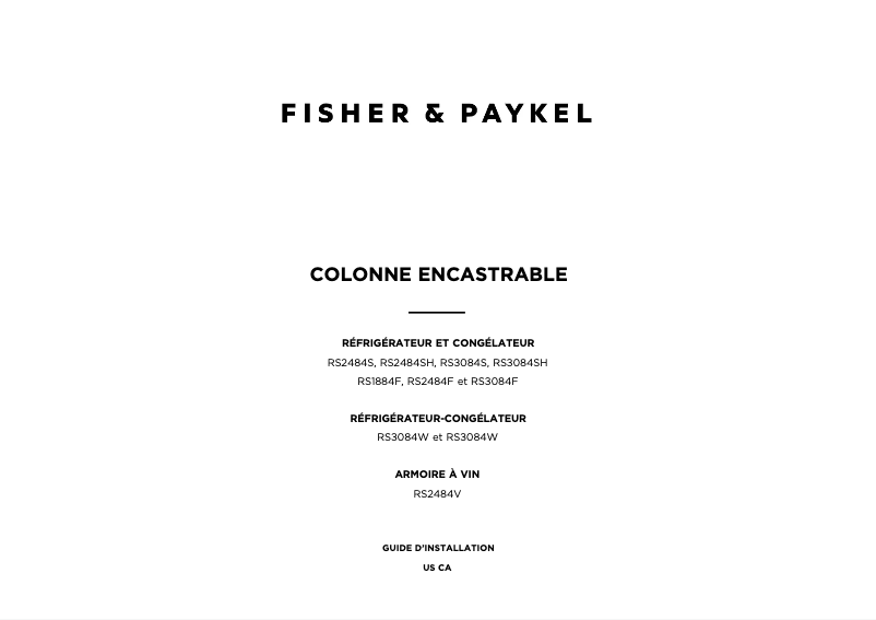 Page 1 of the manual Installation Guide Fisher & Paykel RS3084FRJ1