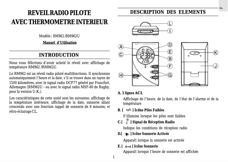 Image de la première page du manuel de l'appareil RM962