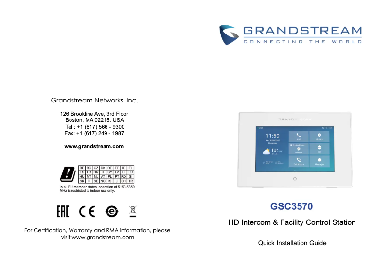 Page n°1 - Guide de démarrage rapide Grandstream GSC3570