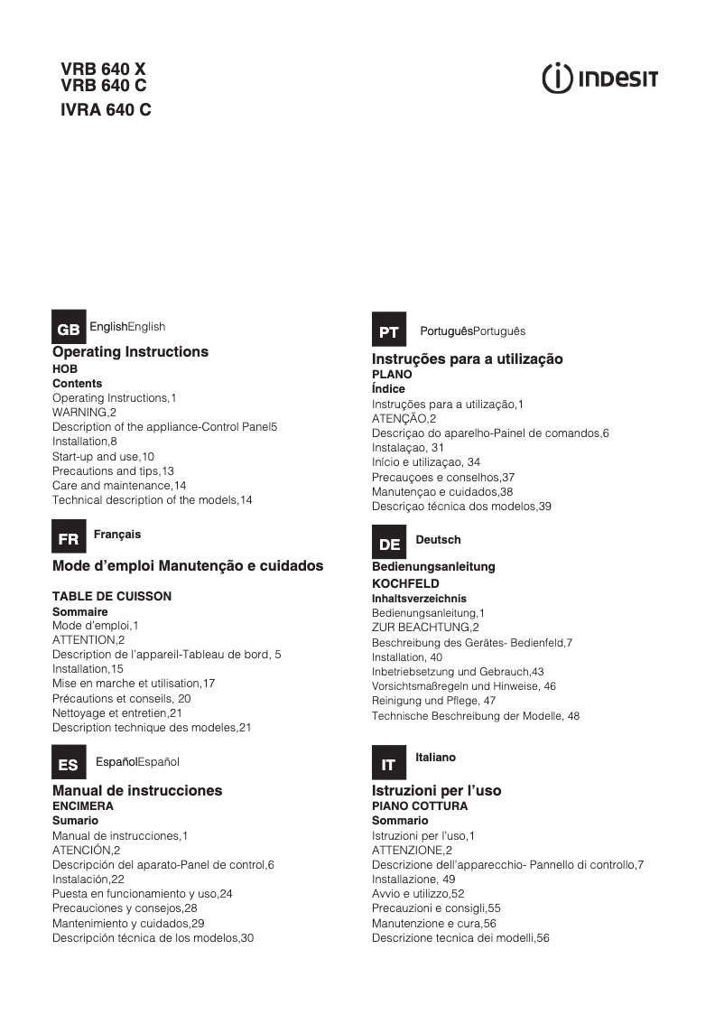 Página 1 del manual Manual de usuario Indesit VRB 640 C