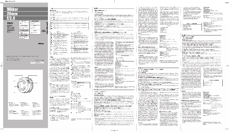 Page 1 de la notice Manuel utilisateur Nikon Nikkor 20mm f/2.8