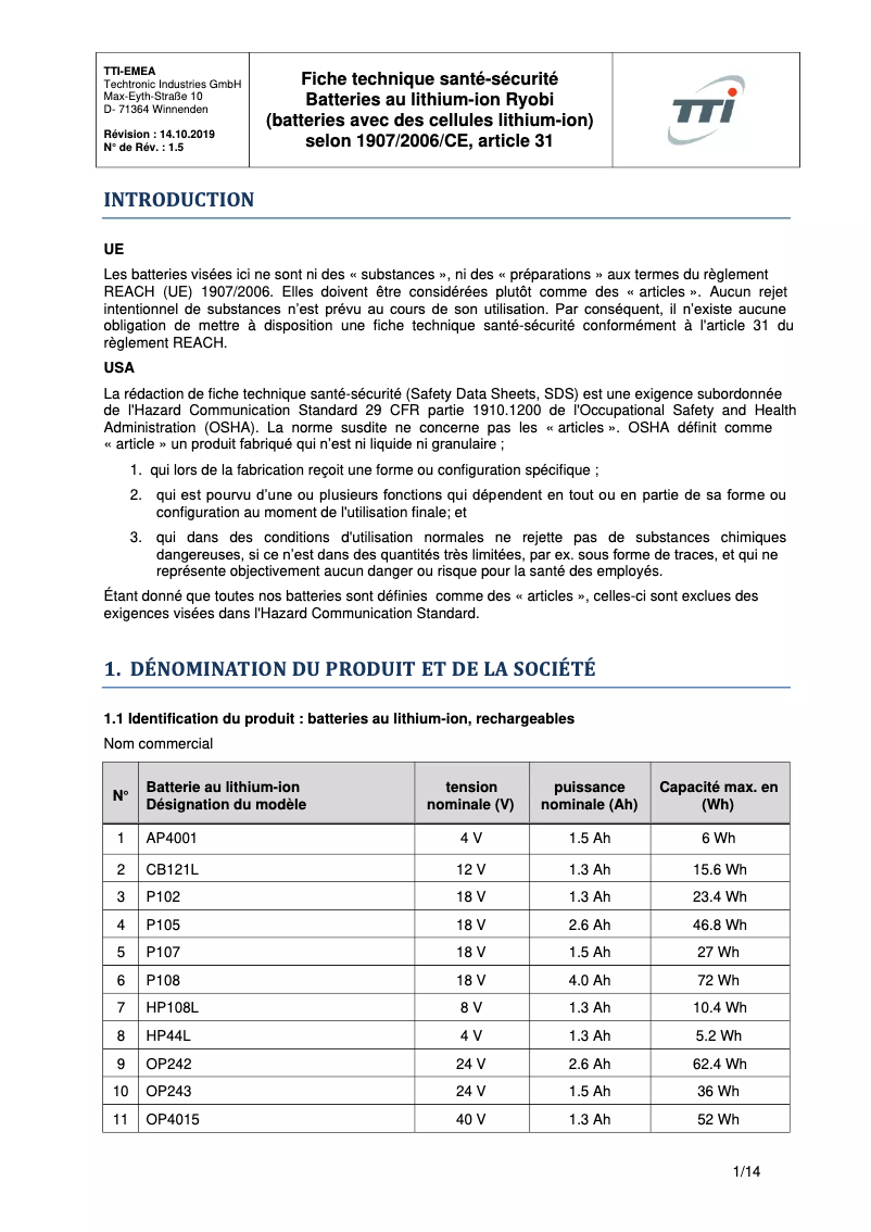 Page 1 de la notice Manuel utilisateur RYOBI BSPL1213