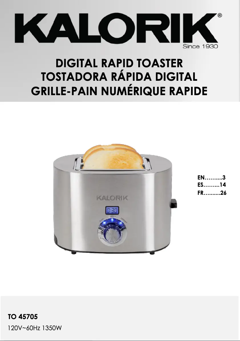 Página 1 del manual Manual de usuario Kalorik TO 45705