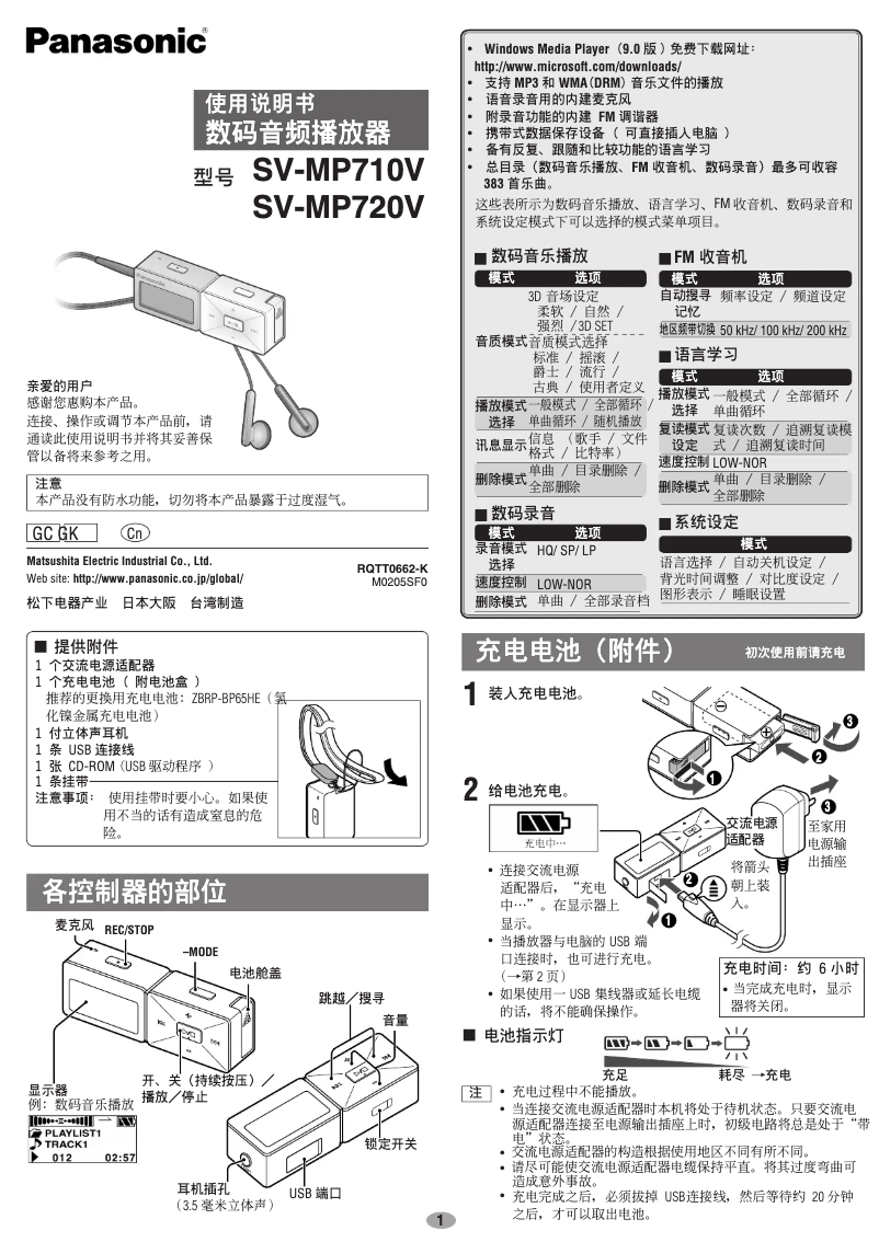 Image de la première page du manuel de l'appareil SV-MP710V