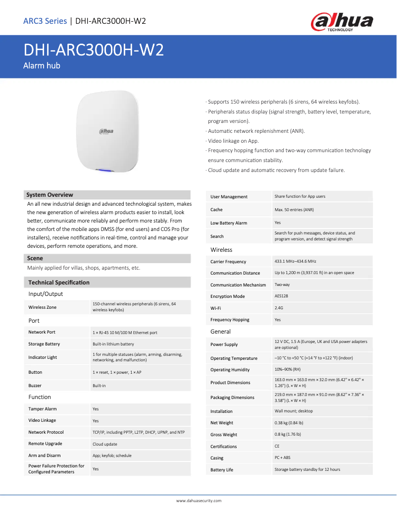 Página 1 del manual Ficha técnica Dahua Technology ARC3000H-W2