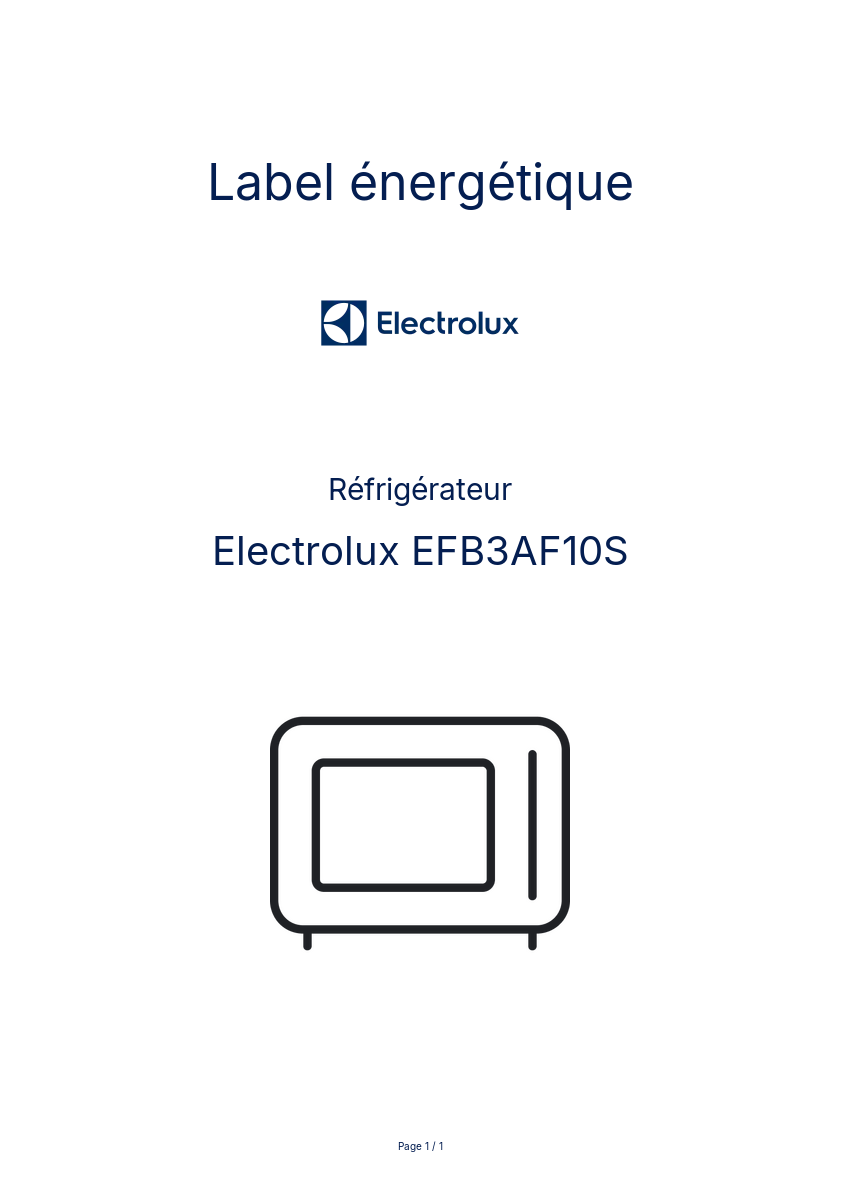 Page n°1 - Label énergétique Electrolux EFB3AF10S