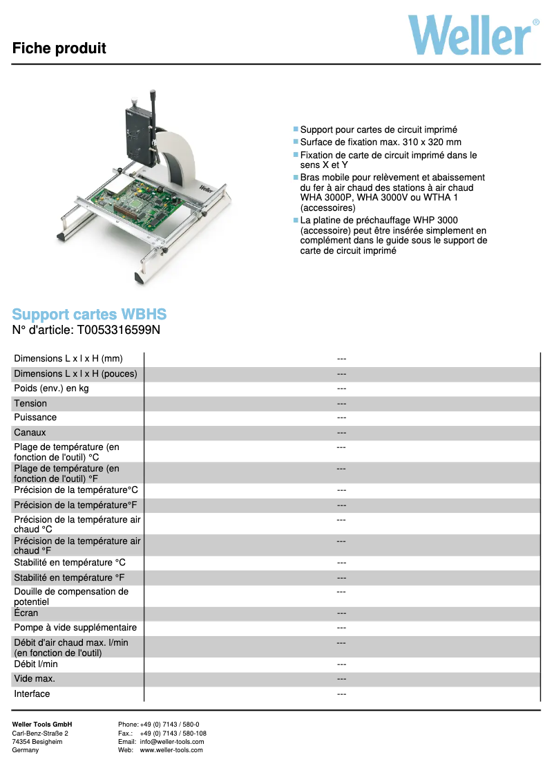 Page n°1 - Fiche technique Weller WBH S